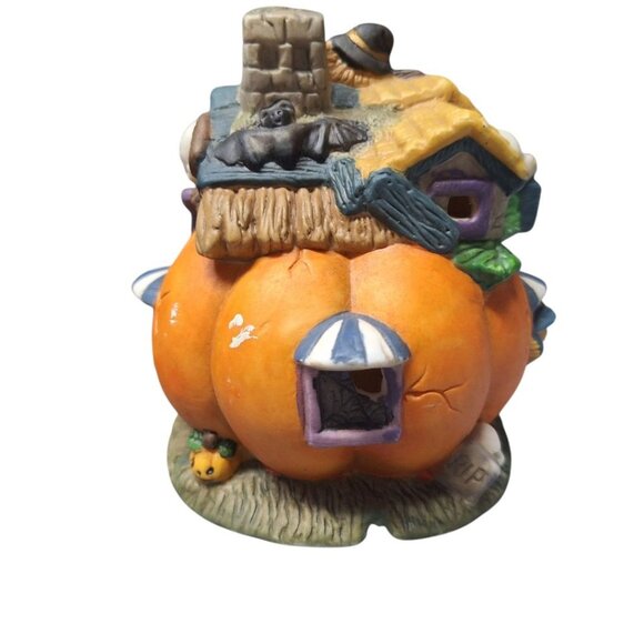 Goblin Manor Halloween Light Up Ceramic Jack-O-Lantern Pumpkin Ghost Witch Works - Picture 4 of 10
